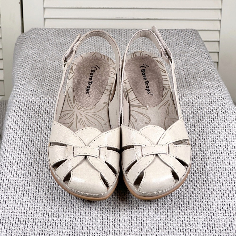 Classic Bare Traps Cream Leather Delisha Fisherman Slingback Sandals Boho Size 6